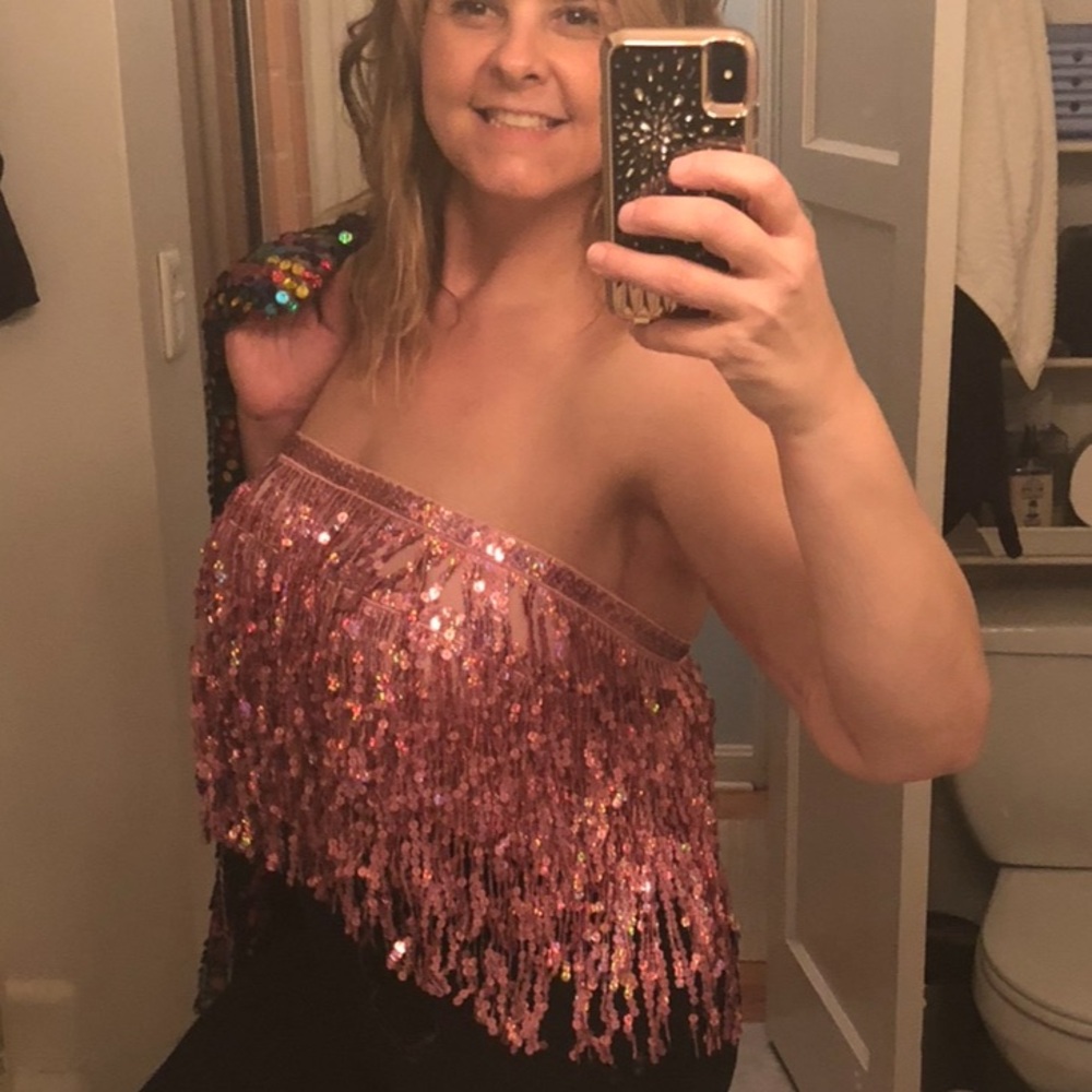 Pink Beaded Fringe Halter Top-Rave
